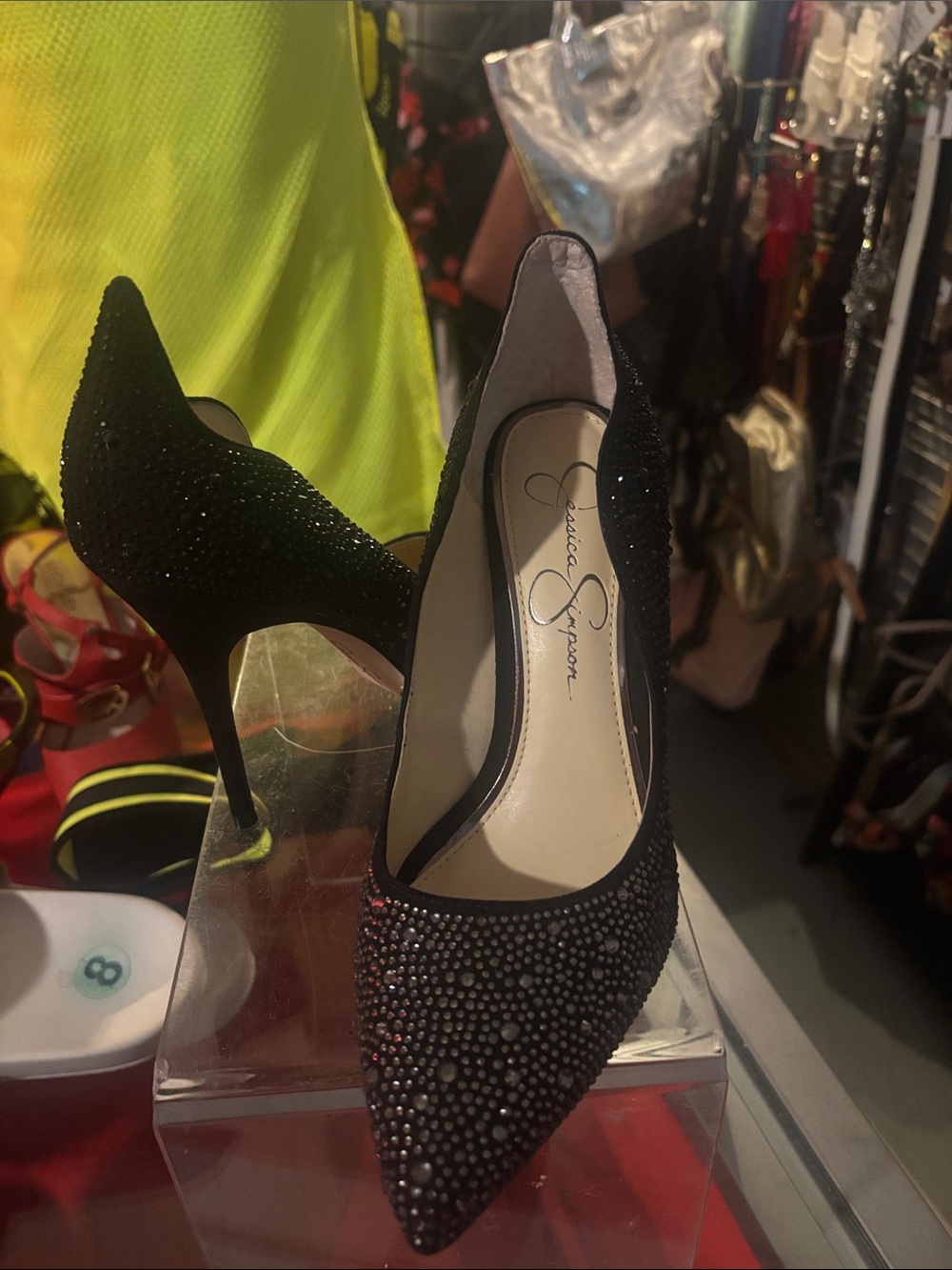 Jessica Simpson Black Crystal Pointed Toe Stiletto Pumps
